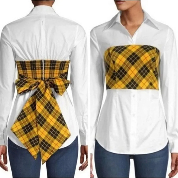 NEW Petersyn x Revolve Monroe Tartan Plaid Overlay Long Sleeve Blouse Womens S - Picture 1 of 9